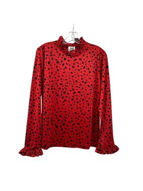 NOM Womens Ruffle Trim Blouse Long Sleeve Burnt Orange/Black Print Size Small